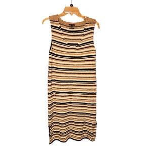 Massimo Dutti Striped Crochet Knit Sleeveless Midi Dress Woven Small Boho